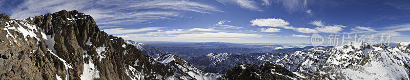 Jbel Toubkal山顶山脊全景，阿特拉斯山脉，摩洛哥，非洲